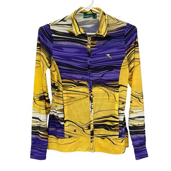 Chervò Sport Women’s Zip Jacket US Sz 6 Purple Yellow Marble Print Stretch Golf - Picture 1 of 10